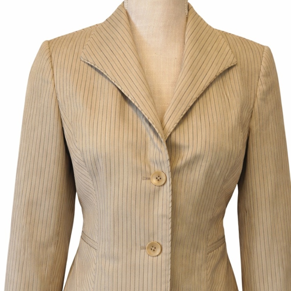 Caslon Tan Pinstripe Blazer Jacket Size 2 Tailored Career Neutral Work Jacket - Picture 5 of 12